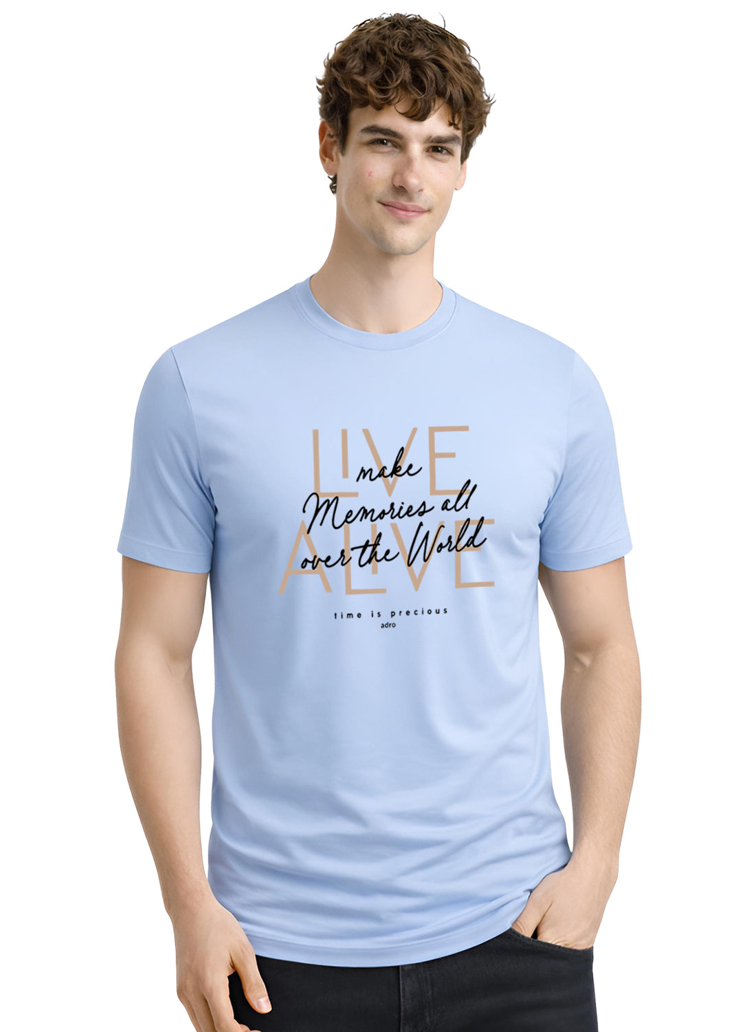 Men Blue Cotton Printed  T-Shirt