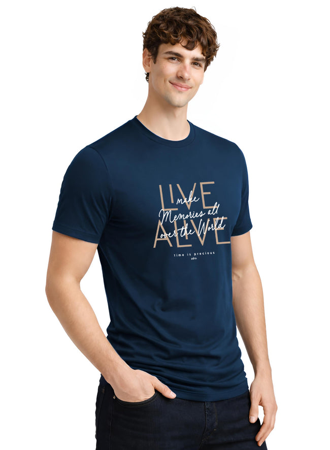 Men Teal Cotton Printed  T-Shirt