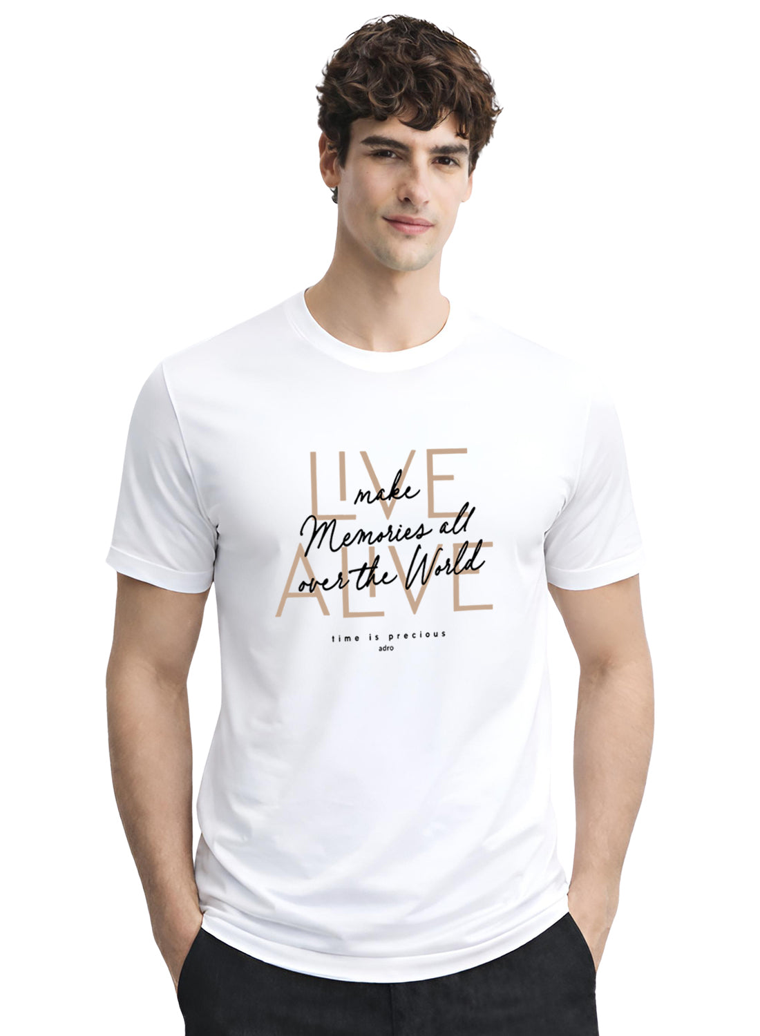 Men White Cotton Printed  T-Shirt