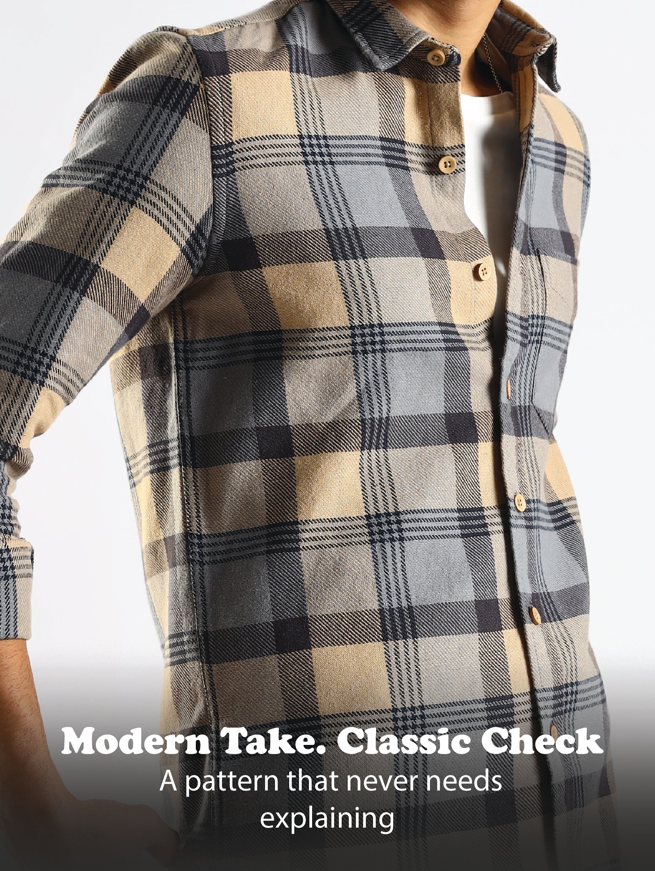 Men Grey Cotton Blend Checked Shirt