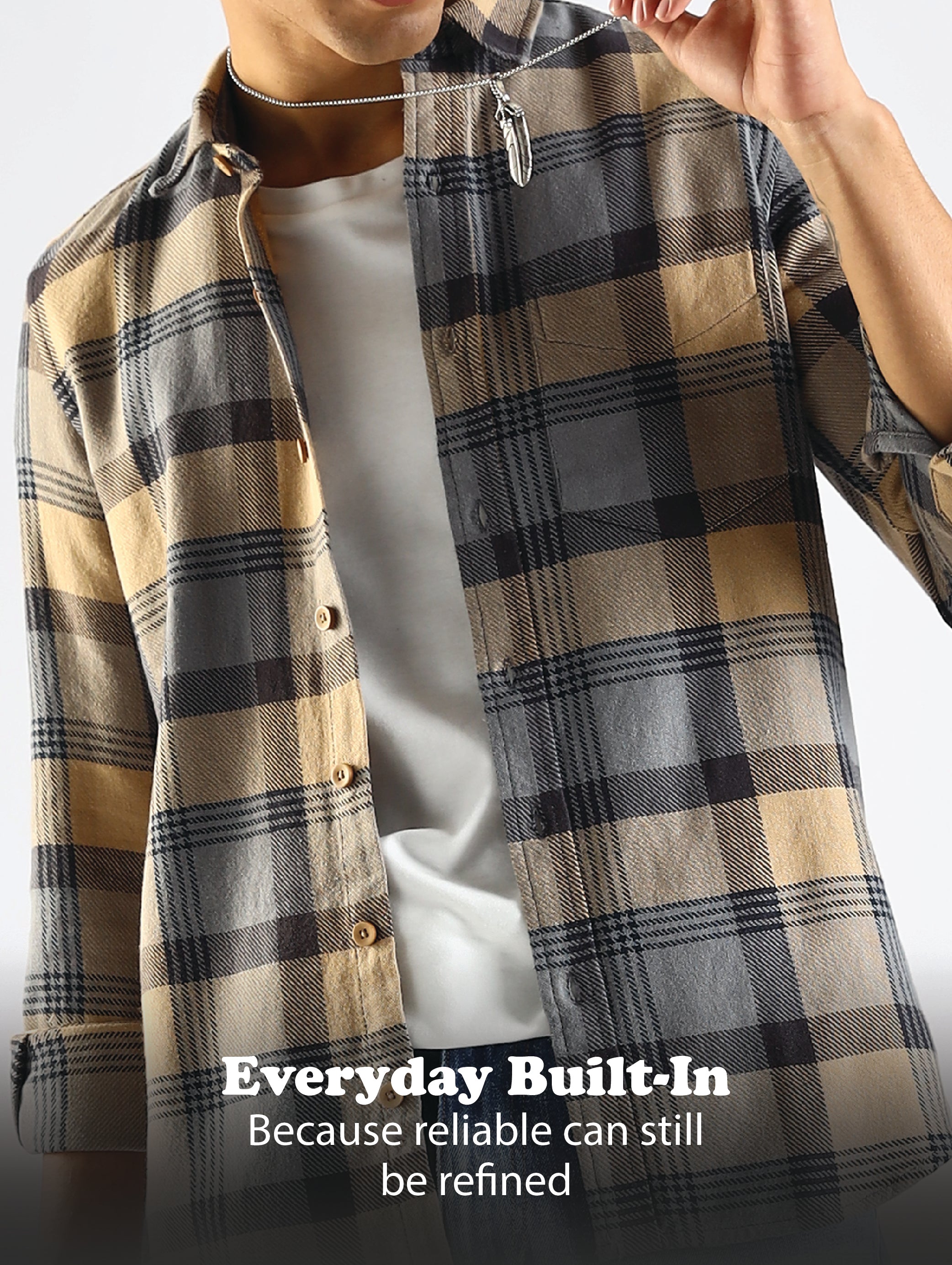 Men Grey Cotton Blend Checked Shirt