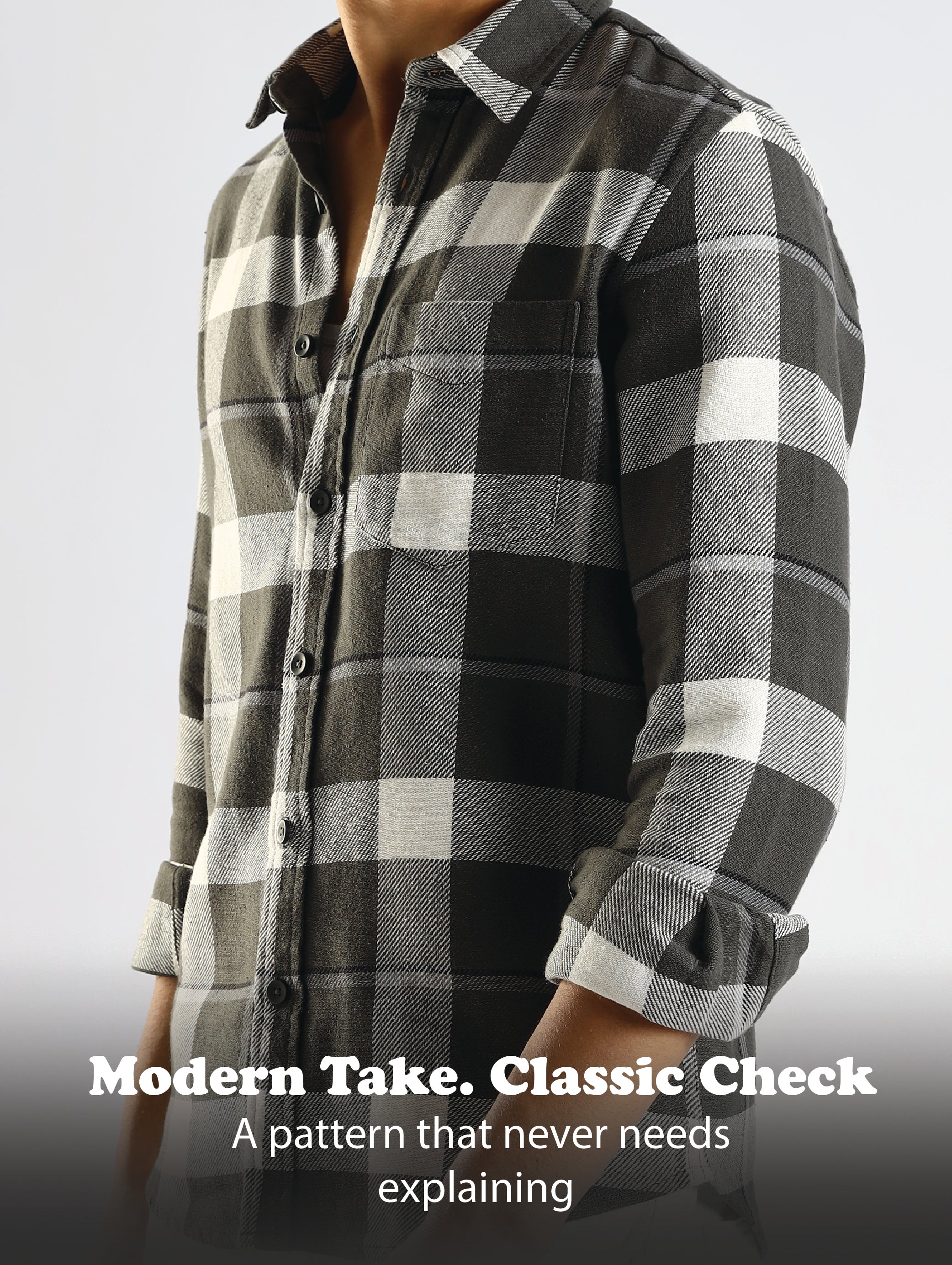 Men Green Cotton Blend Checked Shirt