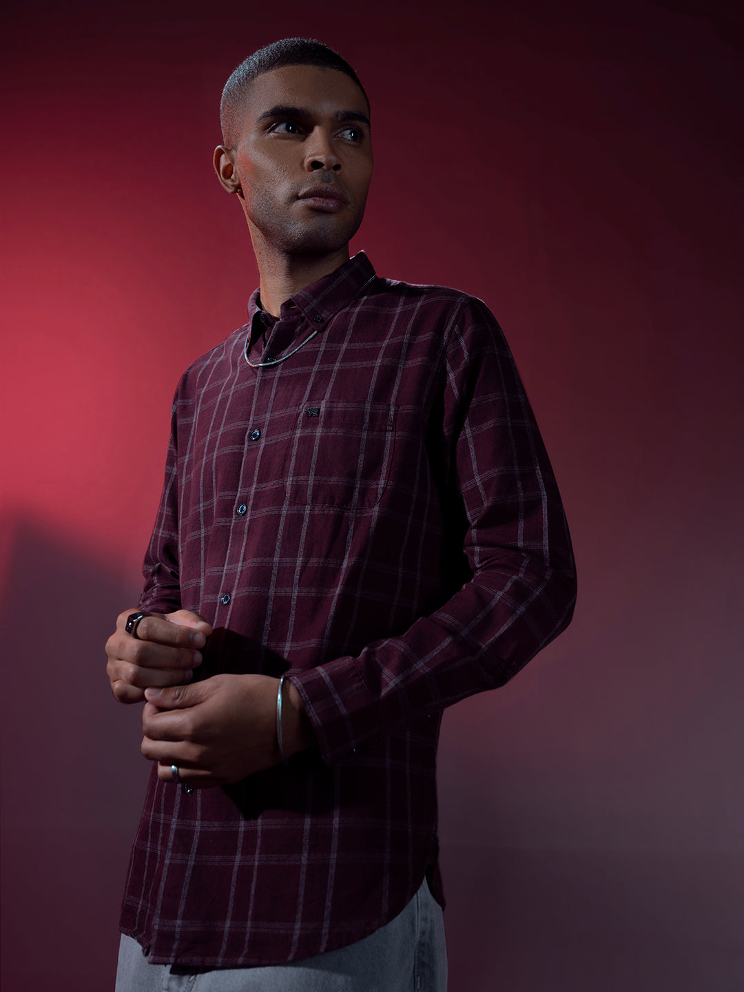 Men Andreas Slim Checks Button-Down Casual Shirt