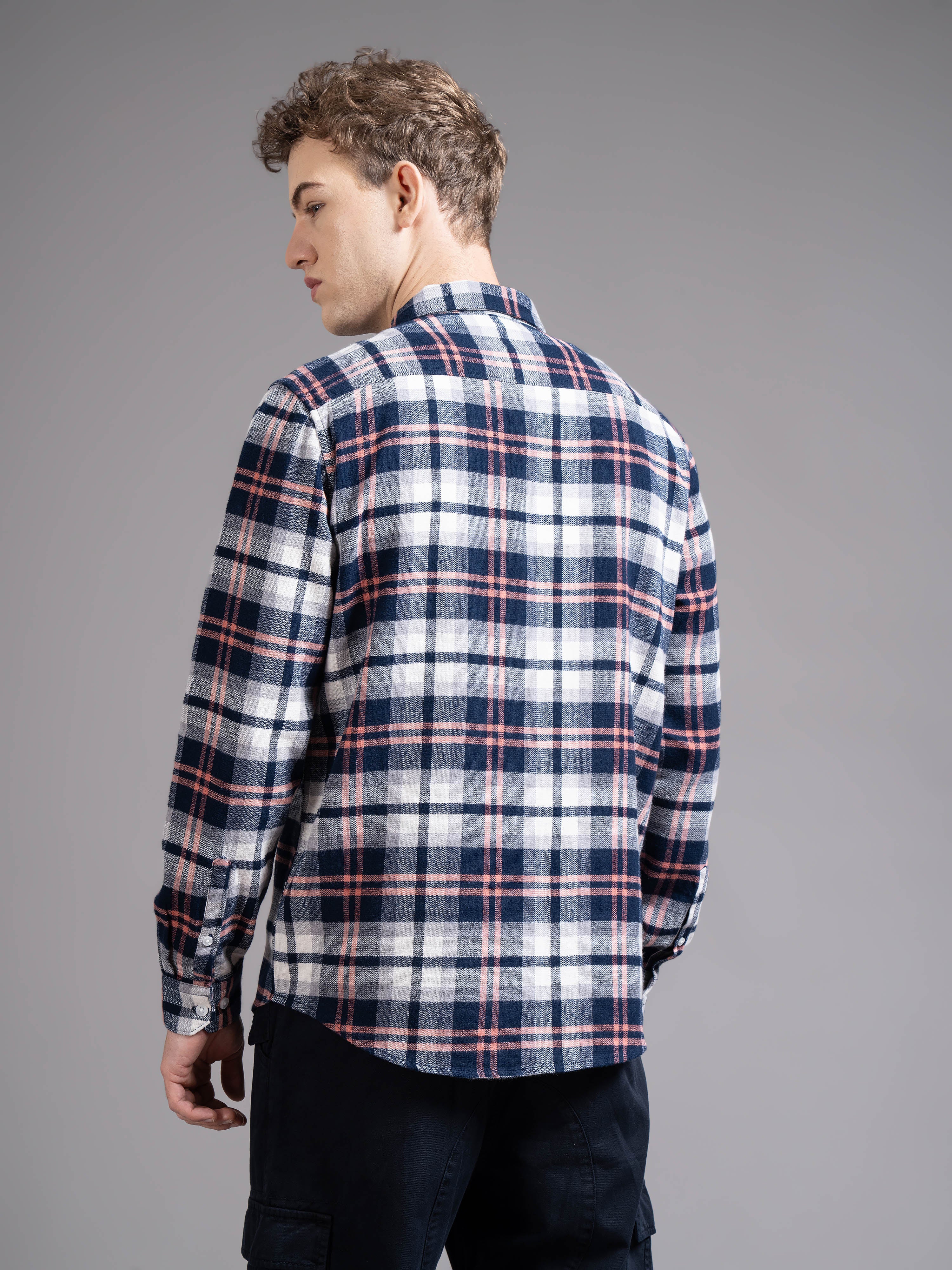 Men Navy Checked Shirt