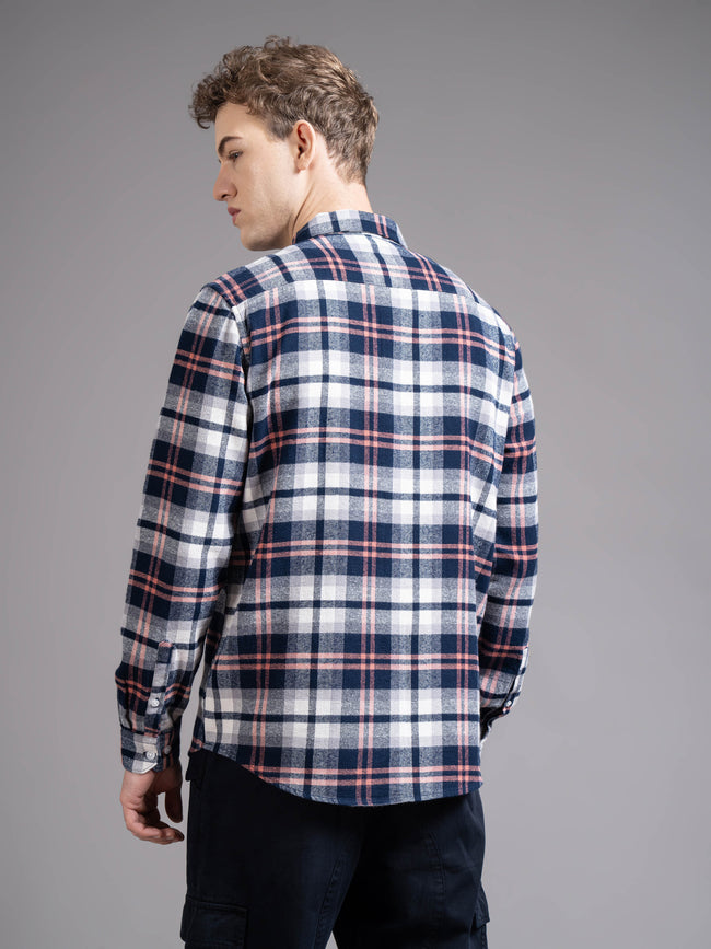 Men Navy Checked Shirt