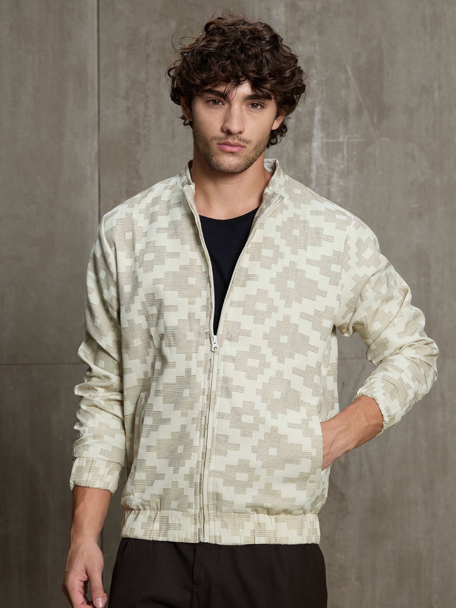 Men Off-White Geometric Print Casual Jacket