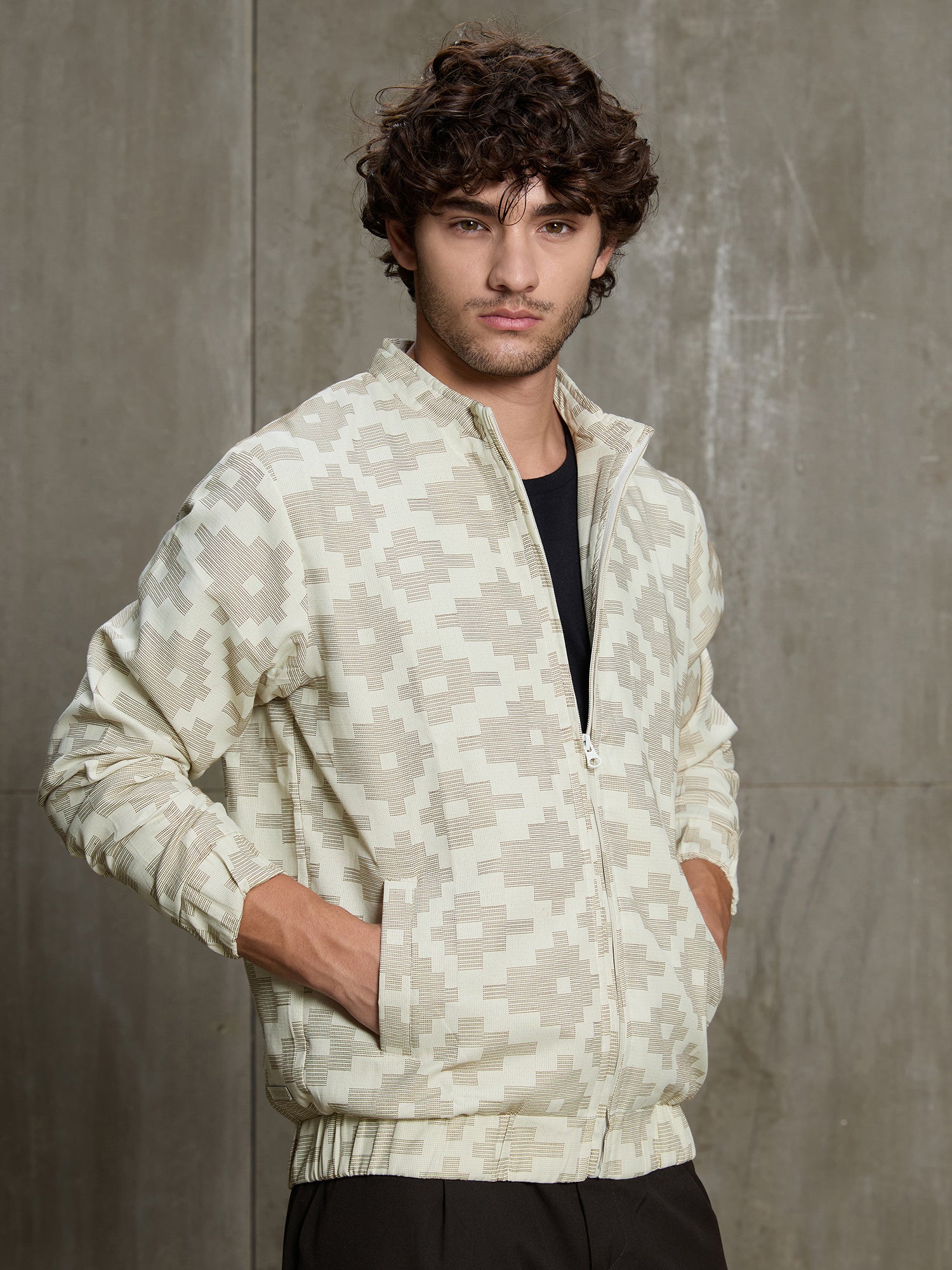Men Off-White Geometric Print Casual Jacket