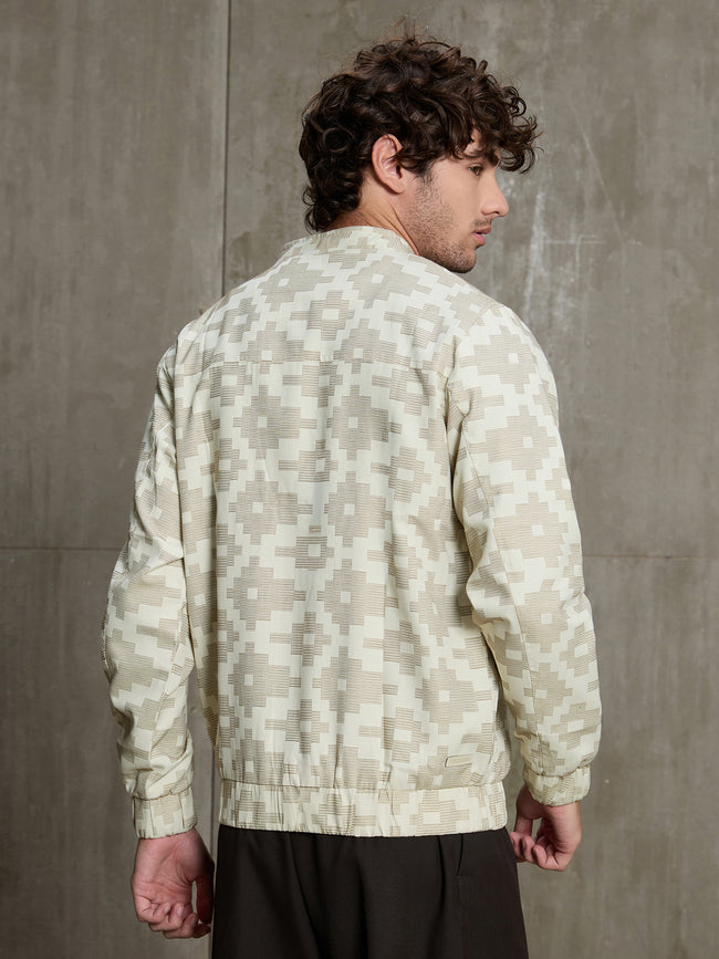Men Off-White Geometric Print Casual Jacket