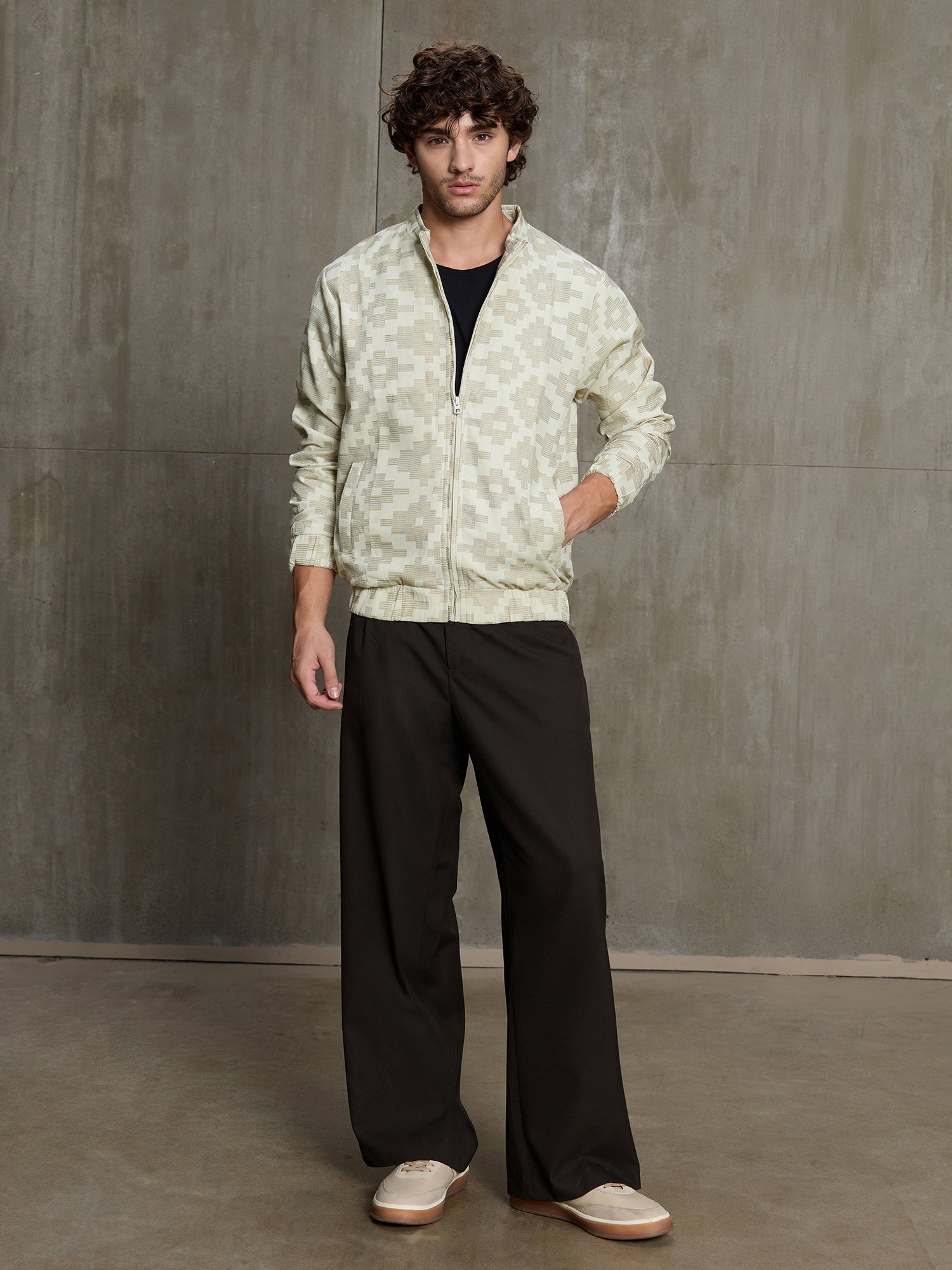 Men Off-White Geometric Print Casual Jacket