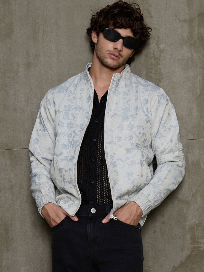 Men Off-White Abstract Print Full Sleeve Casual Jacket