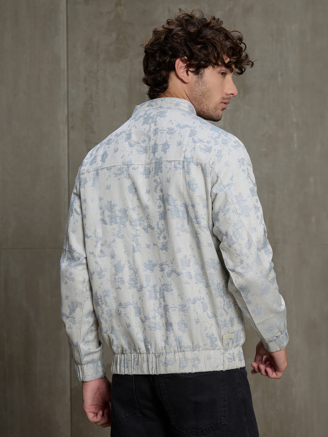 Men Off-White Abstract Print Full Sleeve Casual Jacket