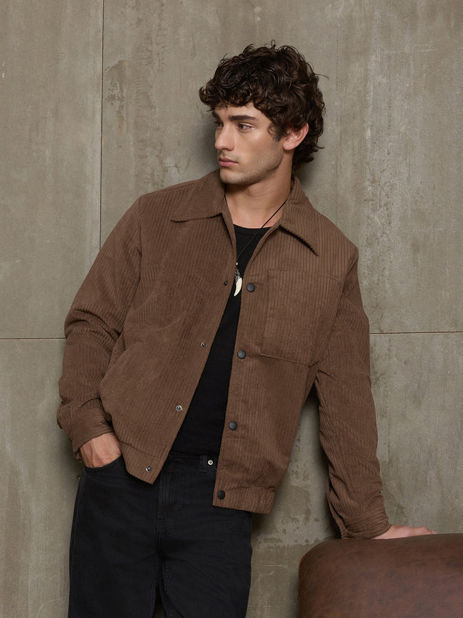 Men Brown Classic Self-Design Casual Jacket