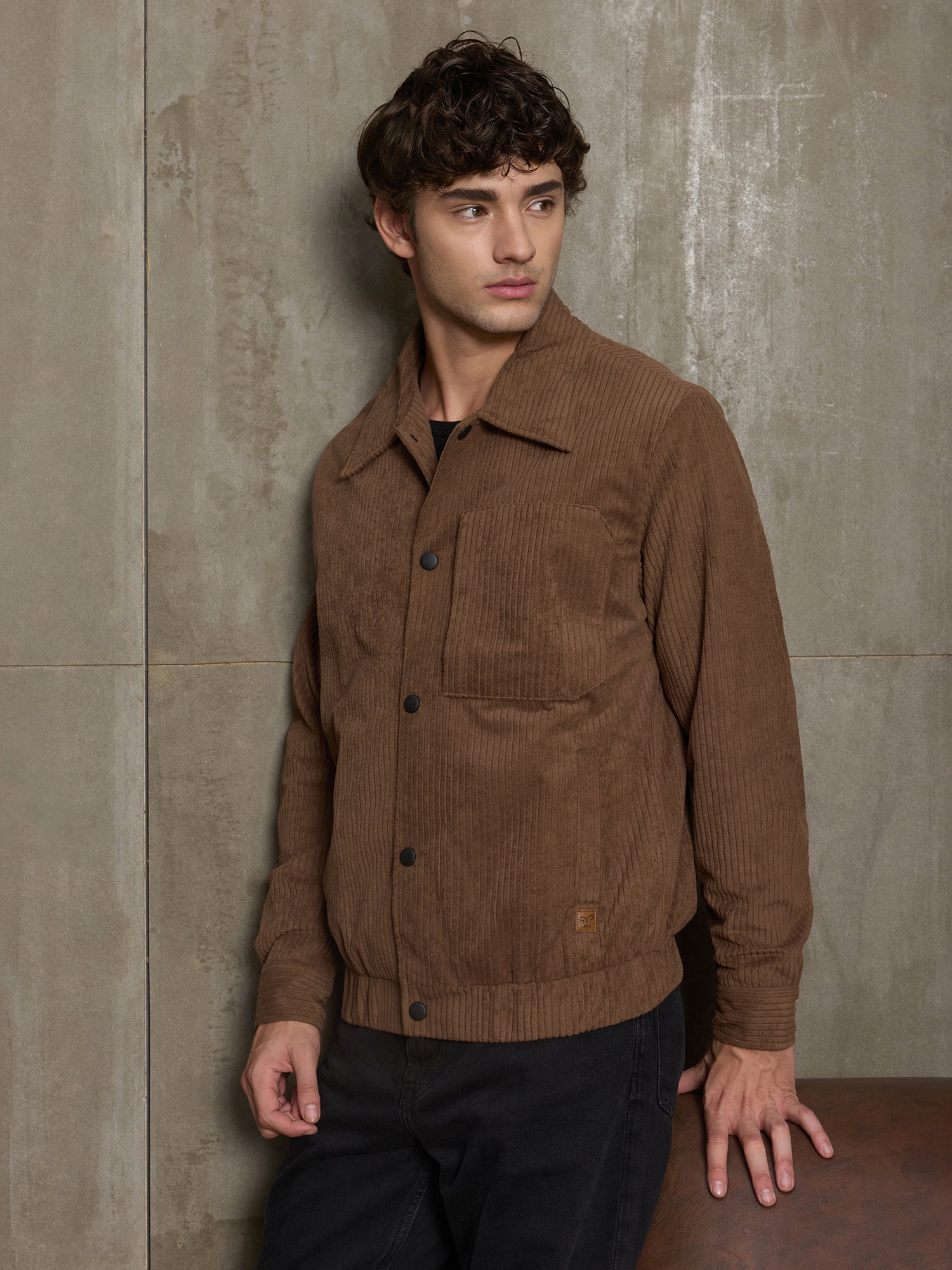 Men Brown Classic Self-Design Casual Jacket