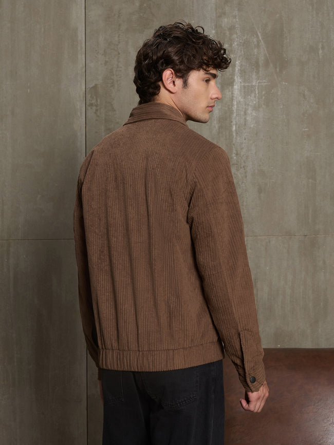 Men Brown Classic Self-Design Casual Jacket