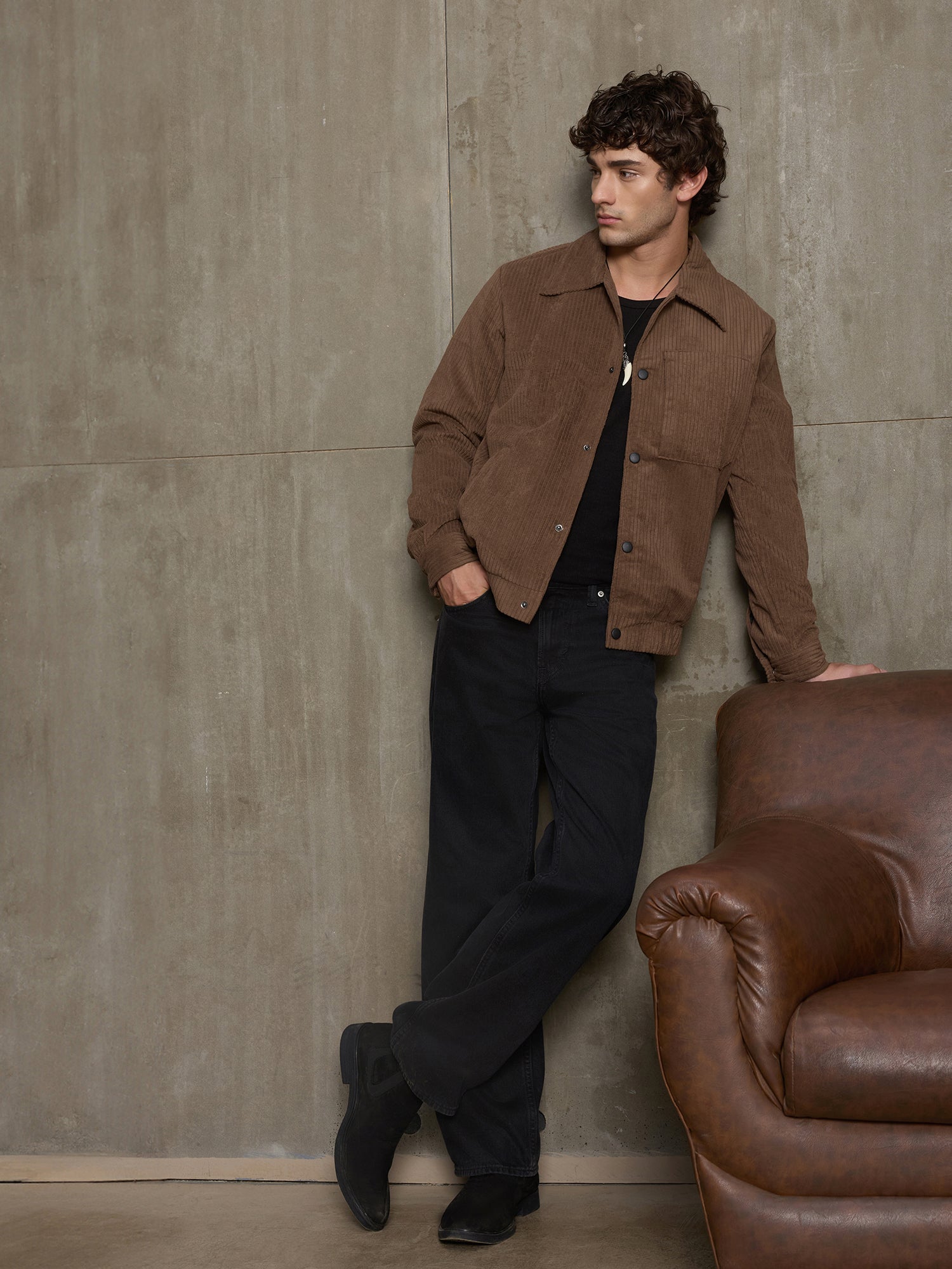 Men Brown Classic Self-Design Casual Jacket