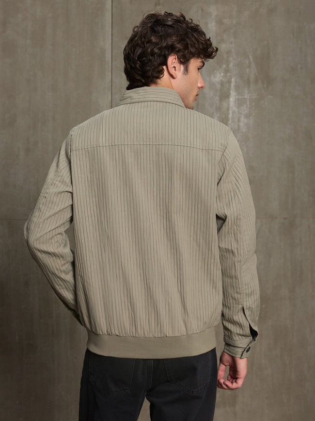 Men Sage Green Self-Design Casual Jacket