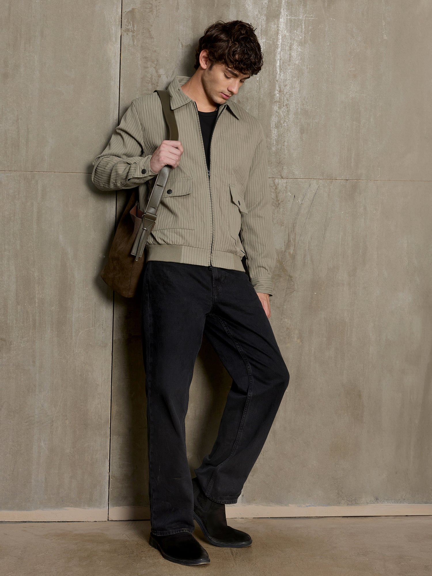 Men Sage Green Self-Design Casual Jacket