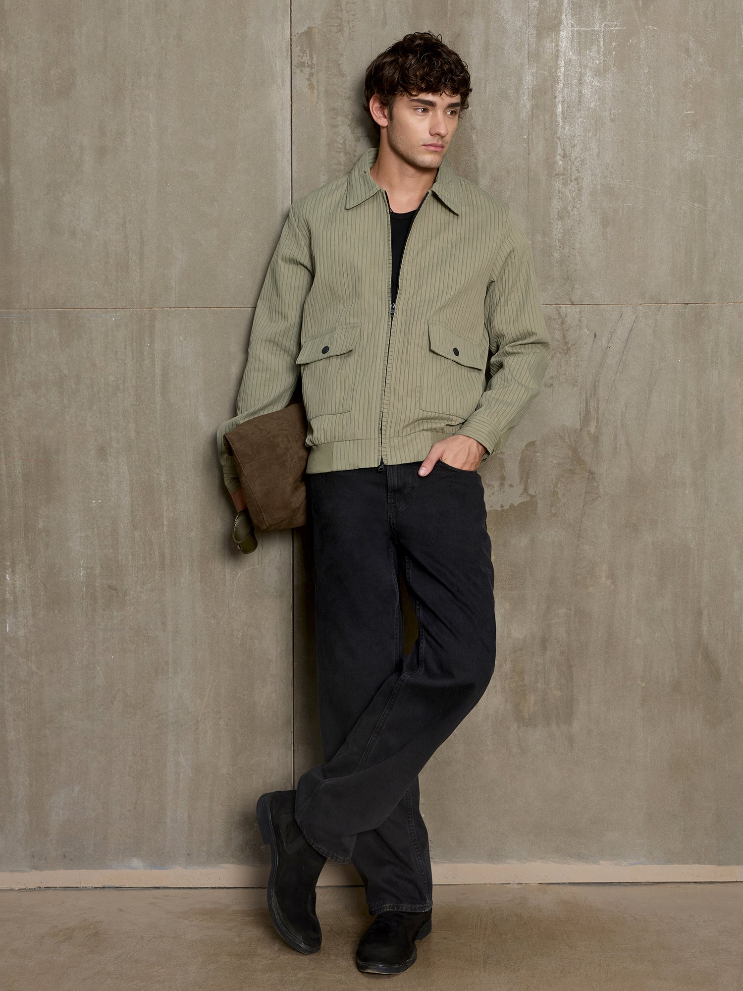 Men Sage Green Self-Design Casual Jacket