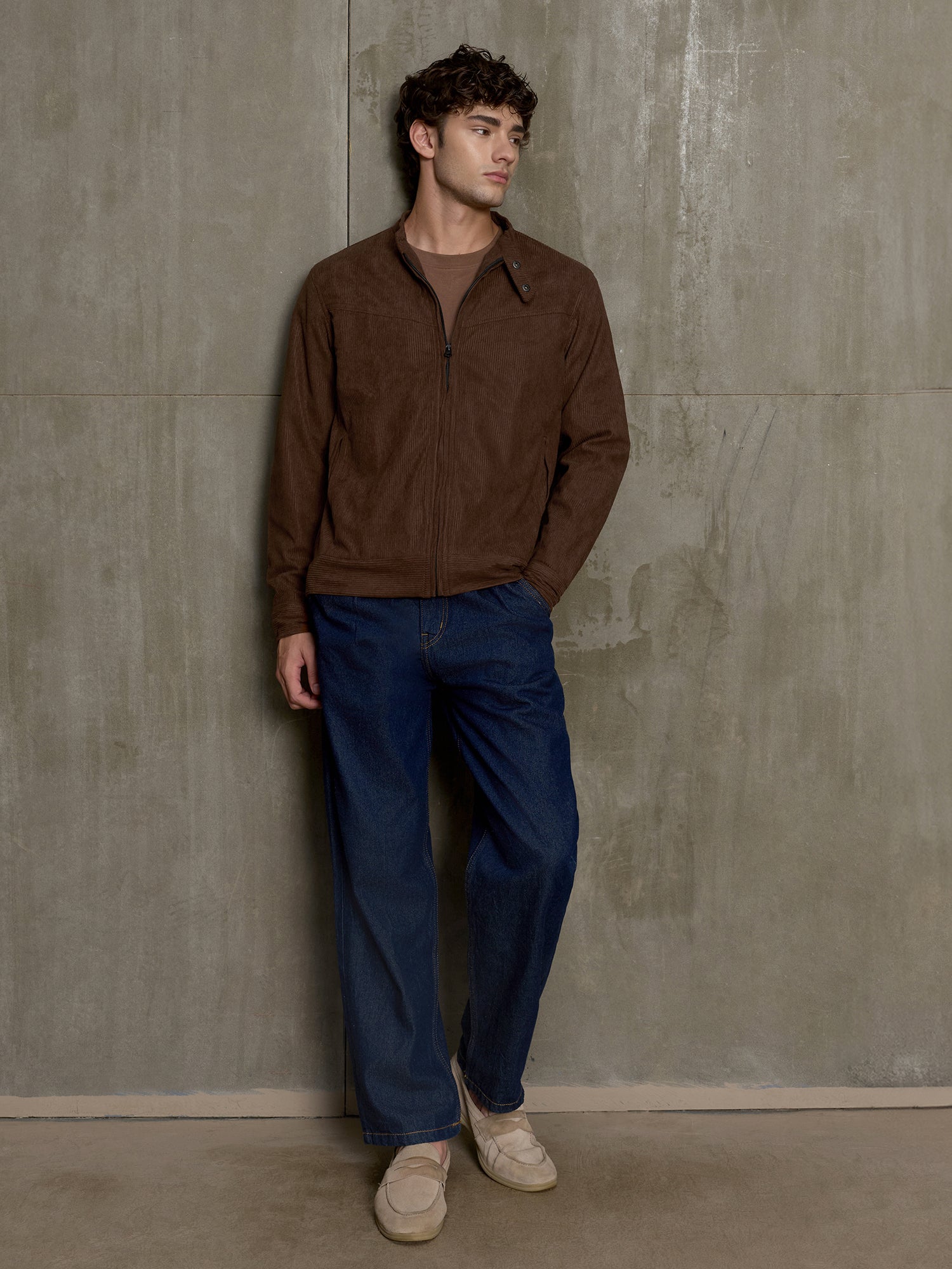 Men Brown Textured Self-Design Casual Jacket