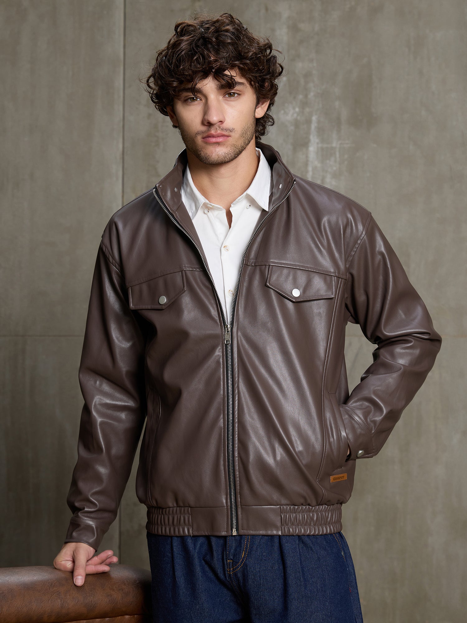 Men Dark Brown Solid Full Sleeve Smart Casual Jacket