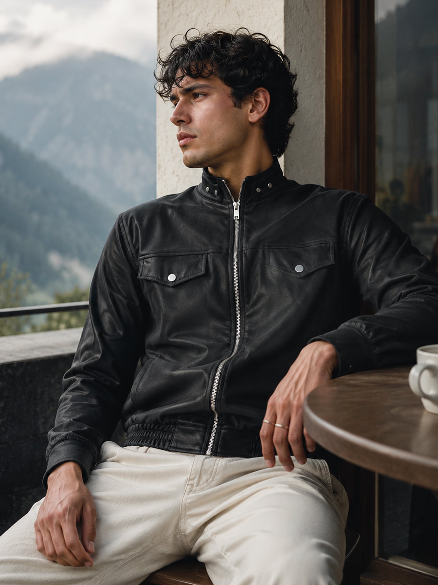 Men Black Textured Full Sleeve Casual Jacket