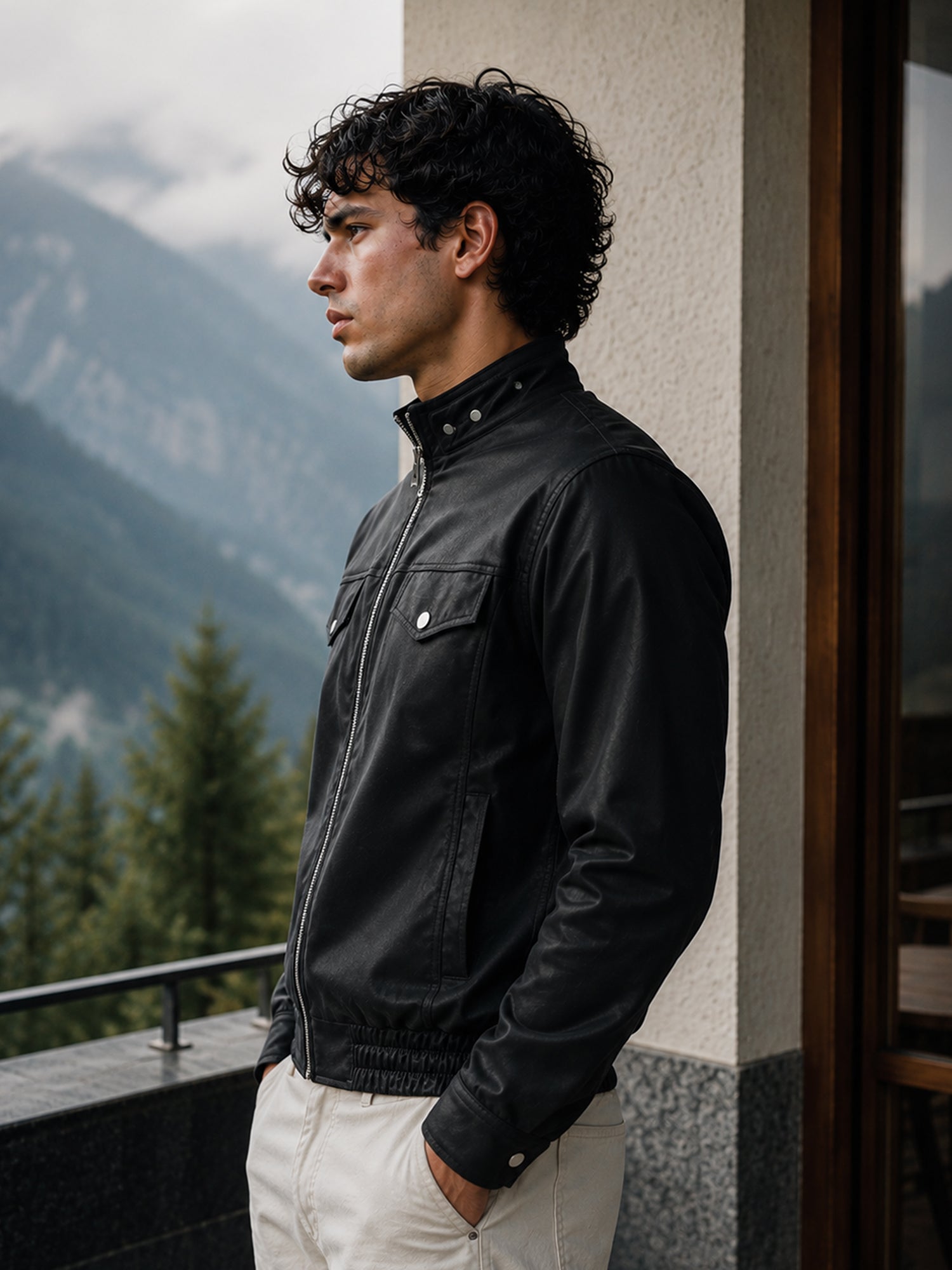 Men Black Textured Full Sleeve Casual Jacket
