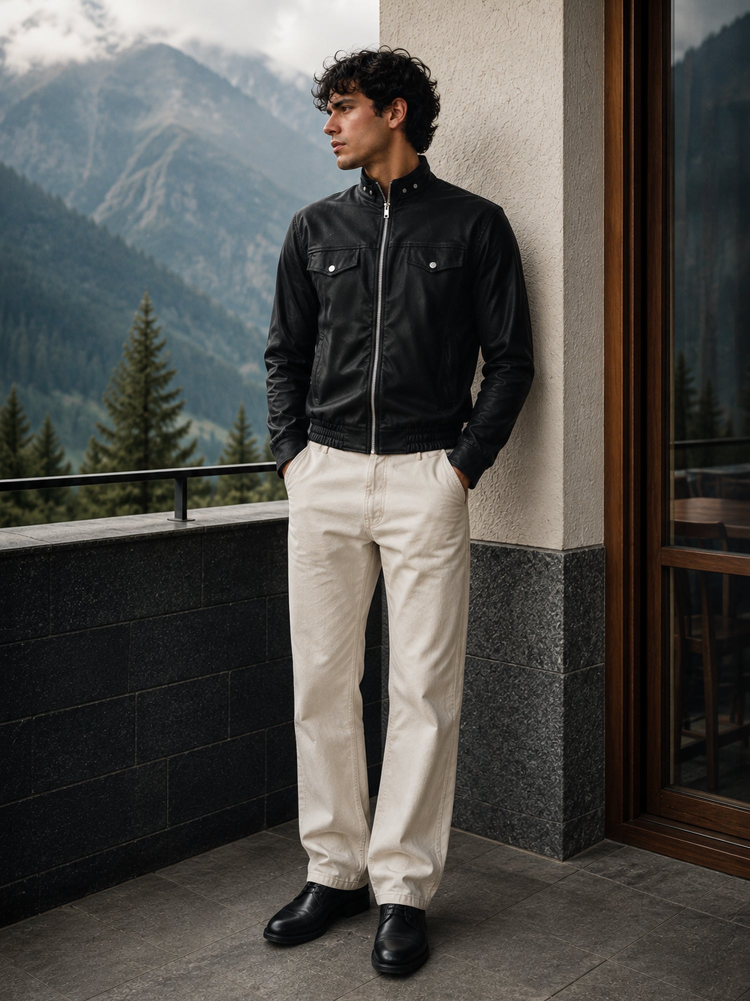 Men Black Textured Full Sleeve Casual Jacket