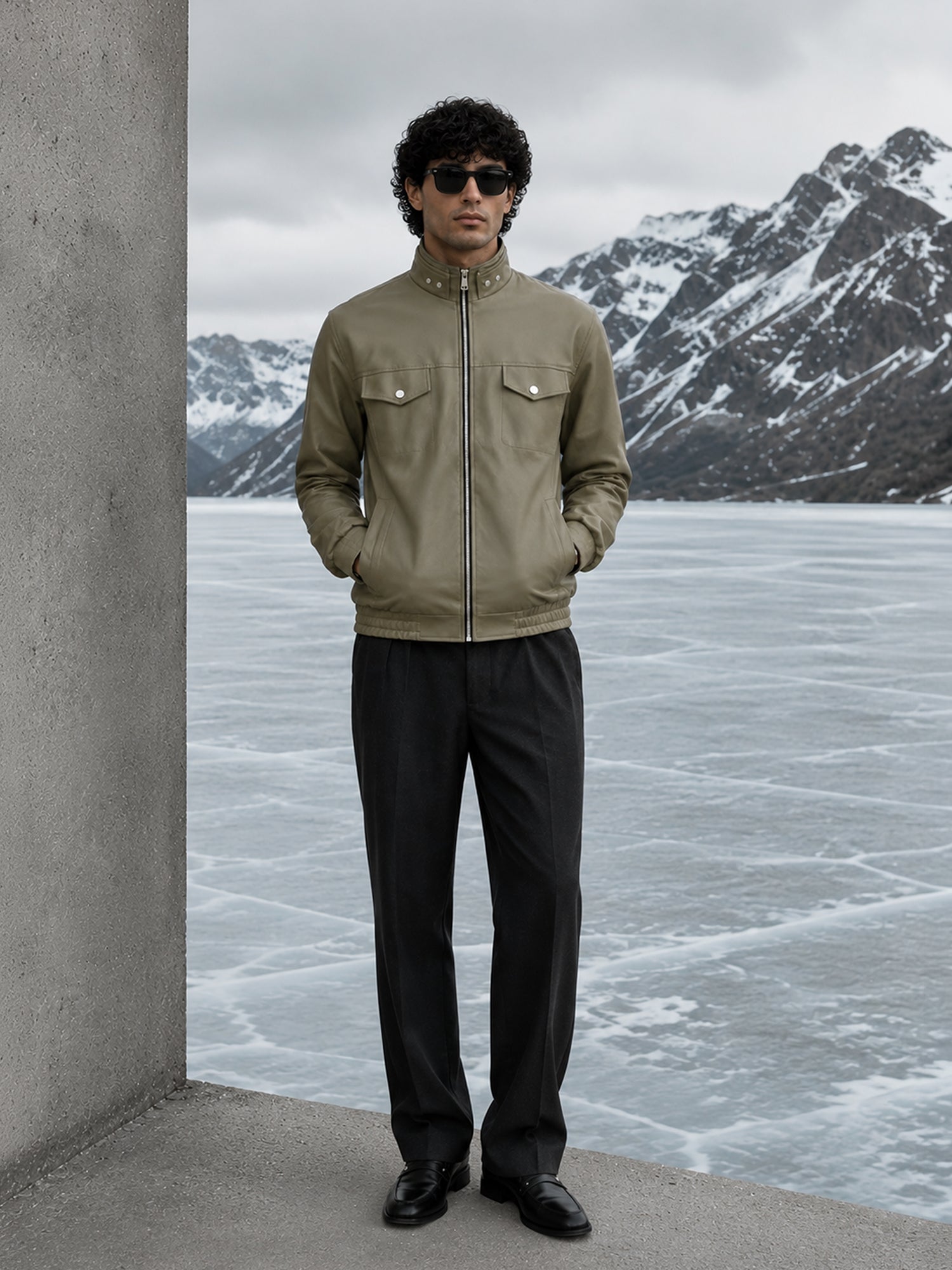 Men Olive Solid Regular Fit Casual Jacket