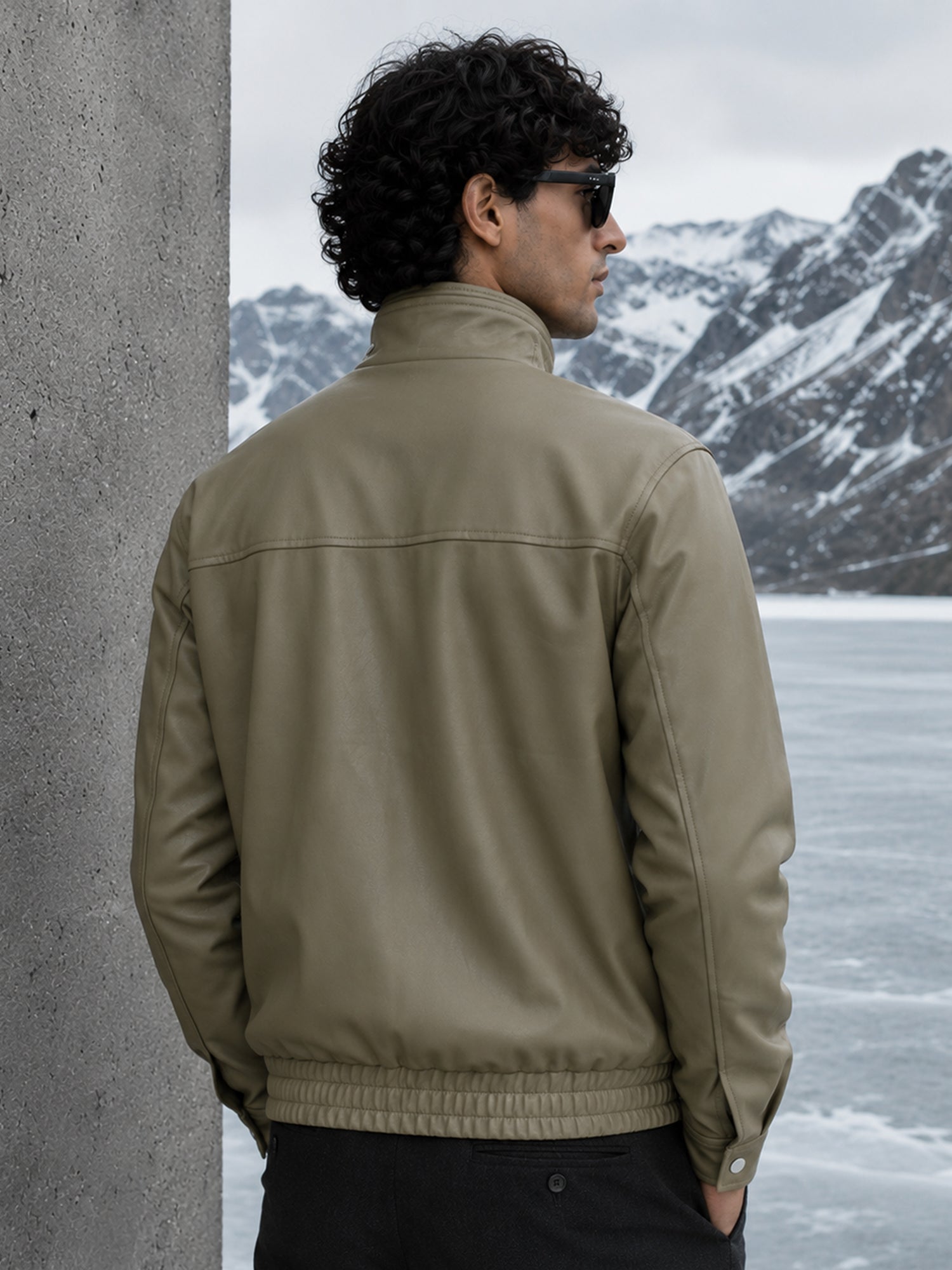 Men Olive Solid Regular Fit Casual Jacket