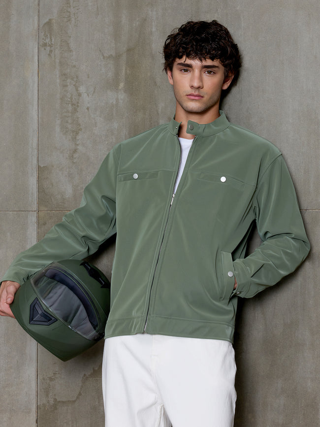 Men Sage Green Solid Full Sleeve Casual Jacket