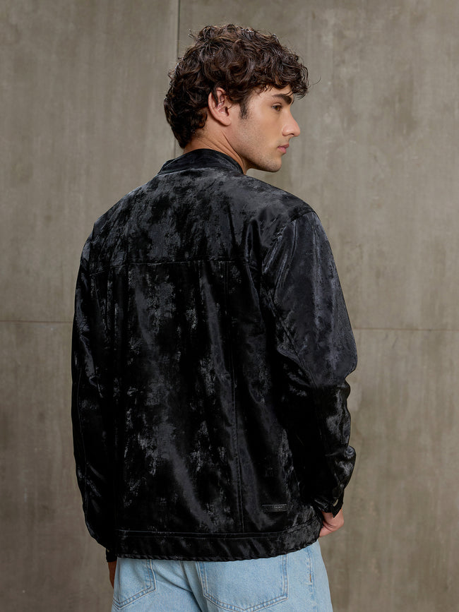 Men Black Solid Regular Fit Casual Jacket