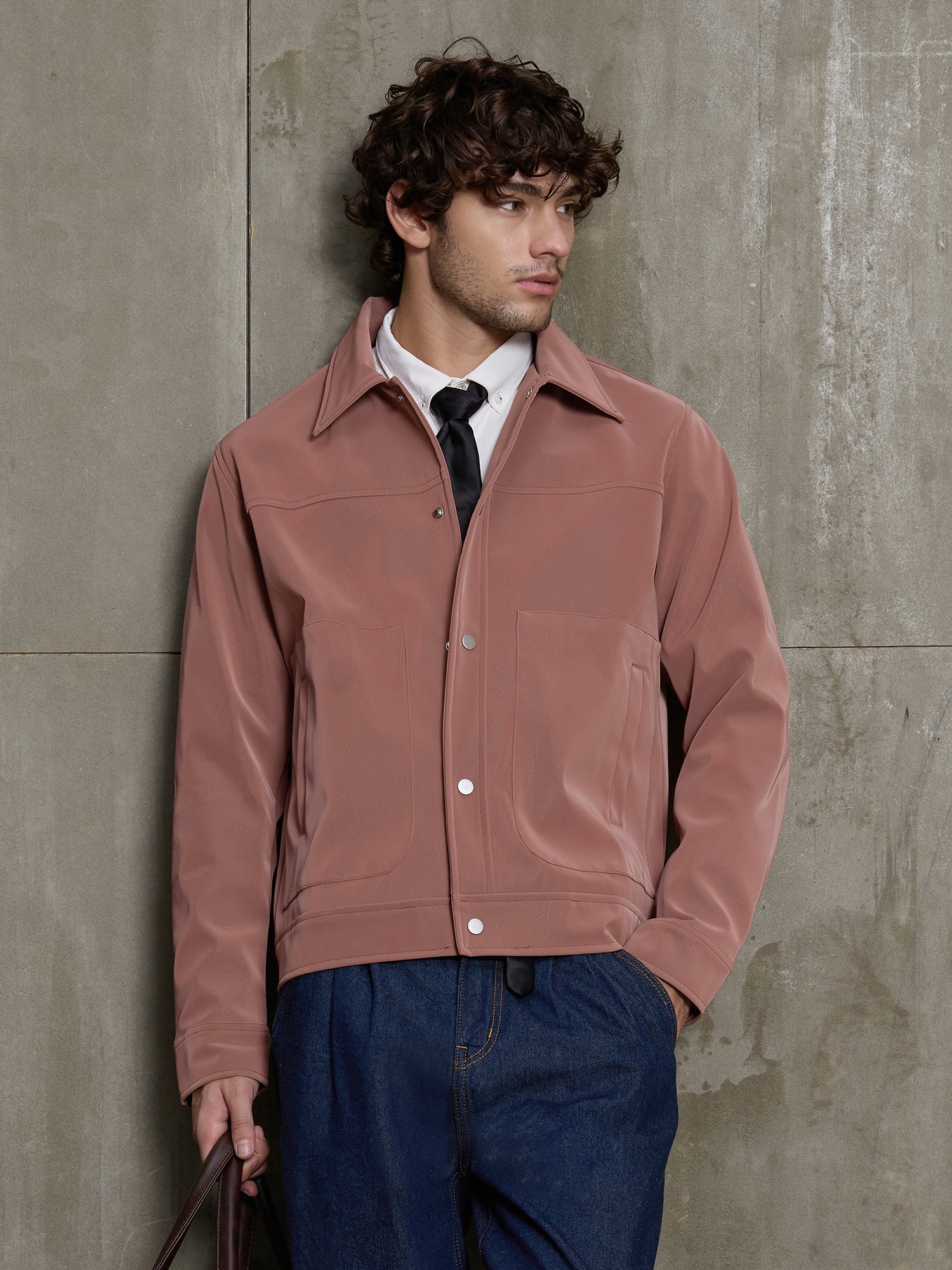Men Mauve Textured Full Sleeve Casual Jacket