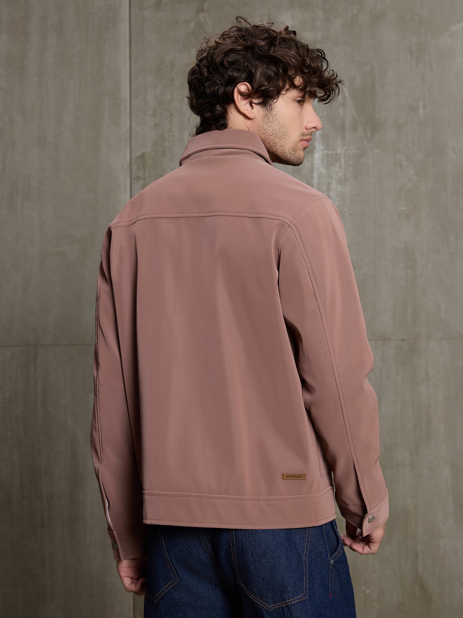 Men Mauve Textured Full Sleeve Casual Jacket