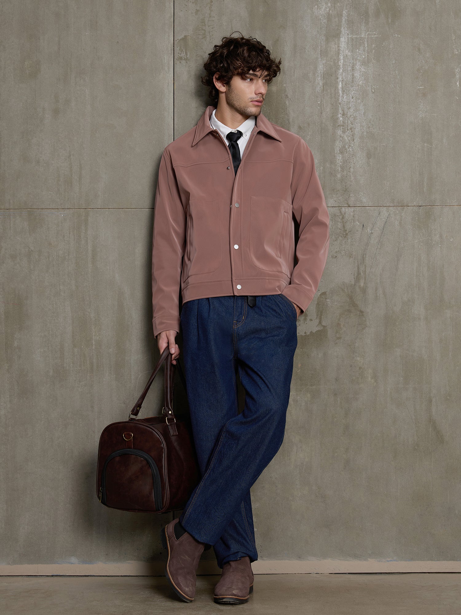 Men Mauve Textured Full Sleeve Casual Jacket