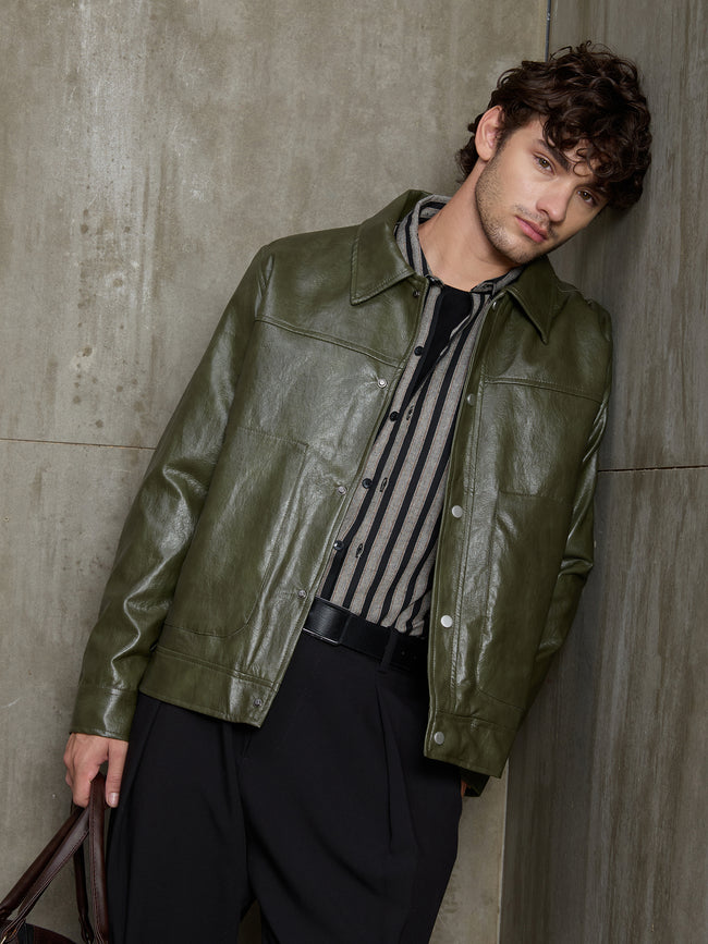 Men Olive Solid Smart Casual Jacket