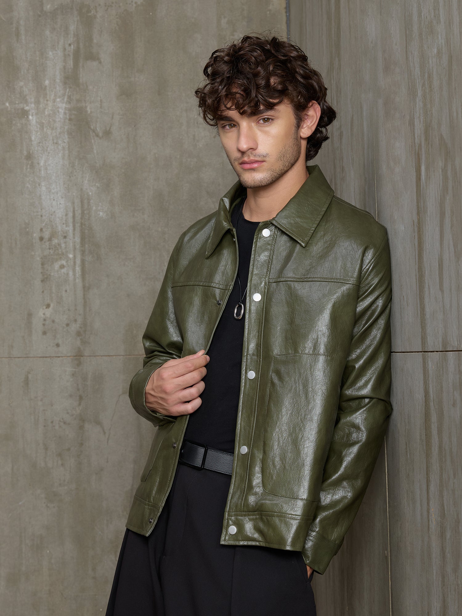 Men Olive Solid Smart Casual Jacket