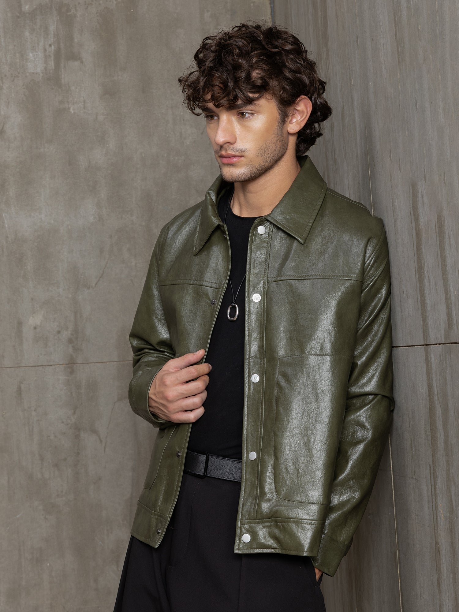 Men Olive Solid Smart Casual Jacket