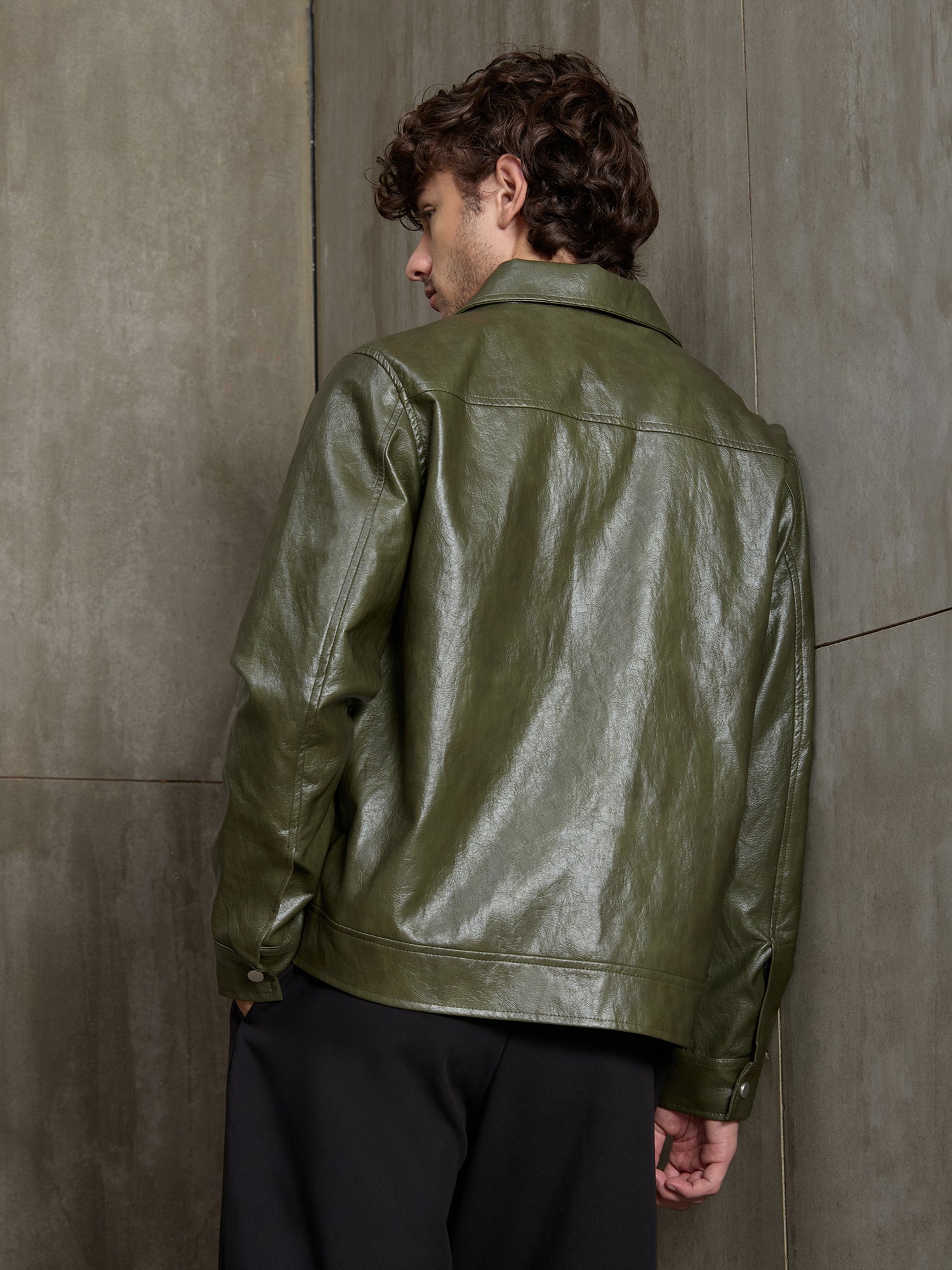 Men Olive Solid Smart Casual Jacket