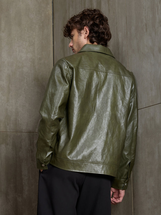 Men Olive Solid Smart Casual Jacket