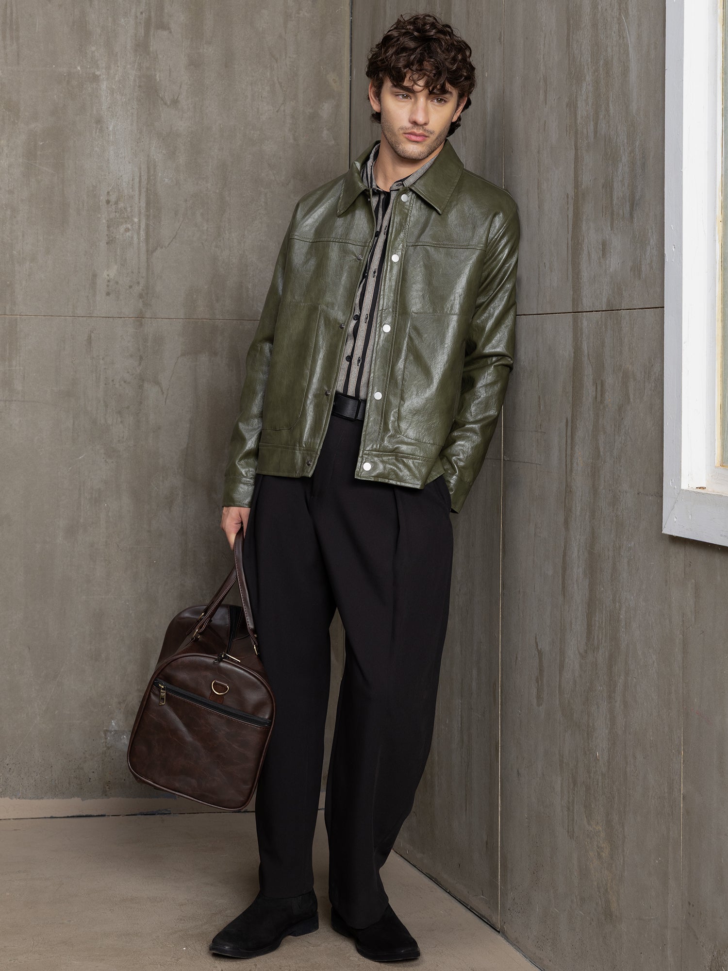 Men Olive Solid Smart Casual Jacket