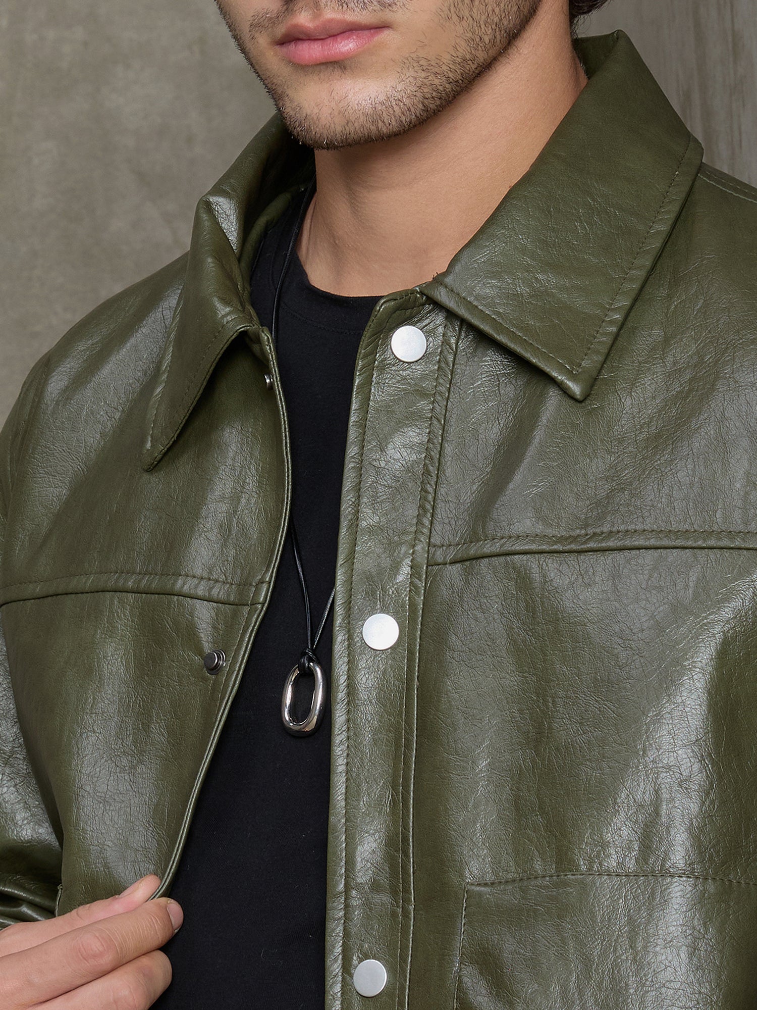 Men Olive Solid Smart Casual Jacket