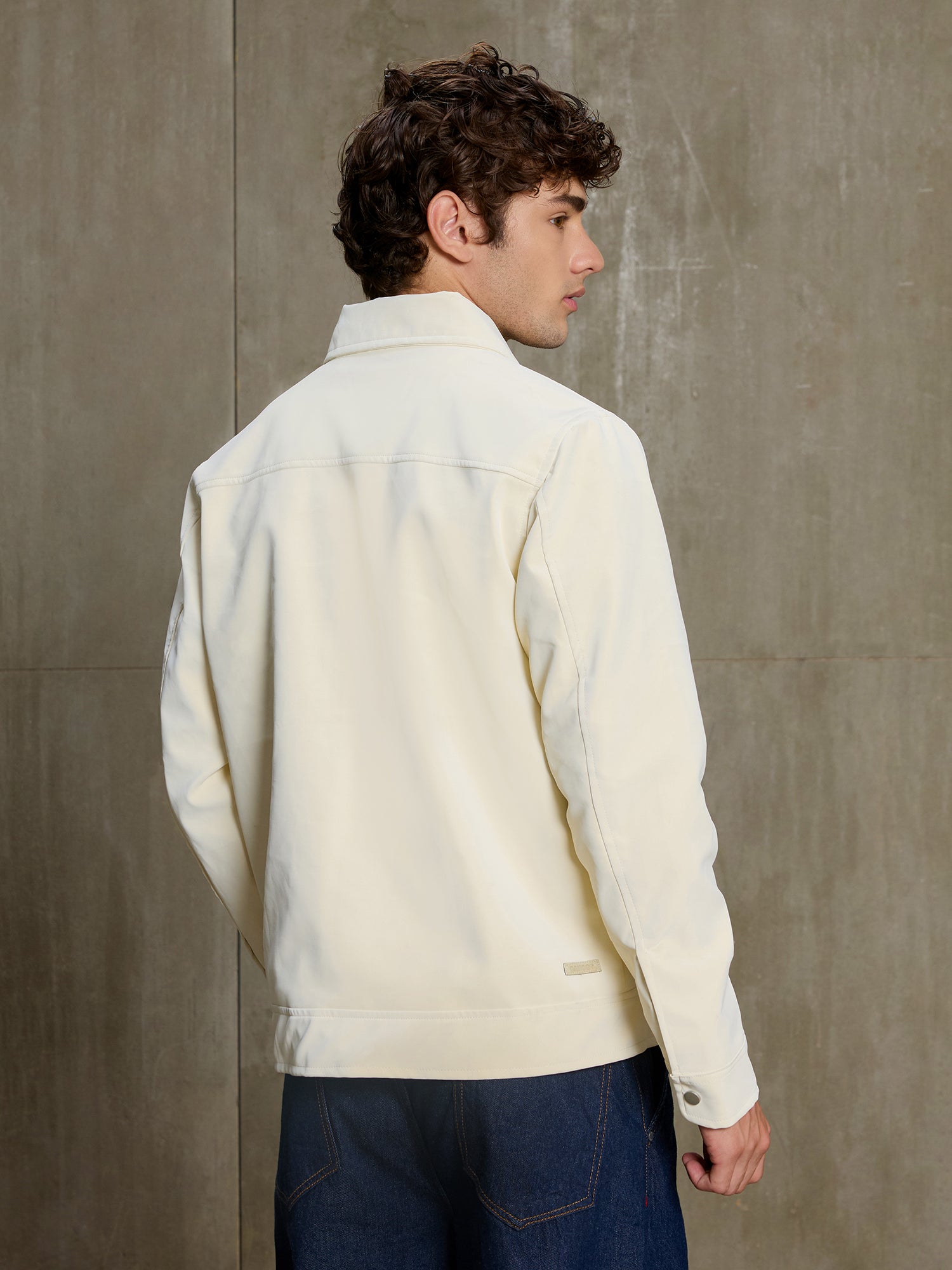 Men Off-White Solid Full Sleeve Casual Jacket