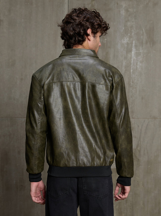 Men Olive Solid Full Sleeve Casual Jacket