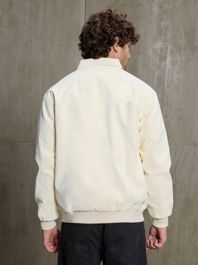 Men Off-White Solid Regular Fit Casual Jacket