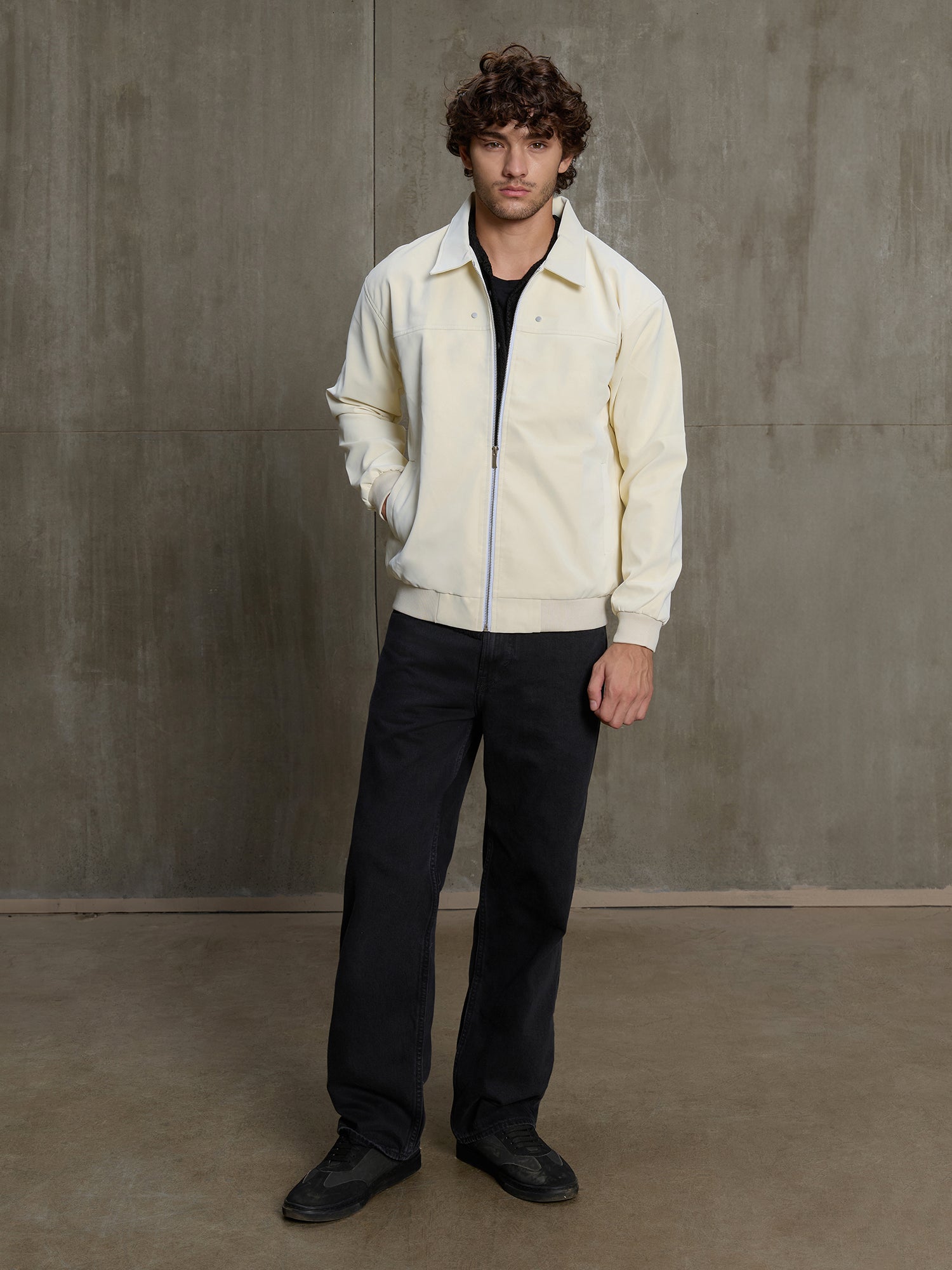 Men Off-White Solid Regular Fit Casual Jacket