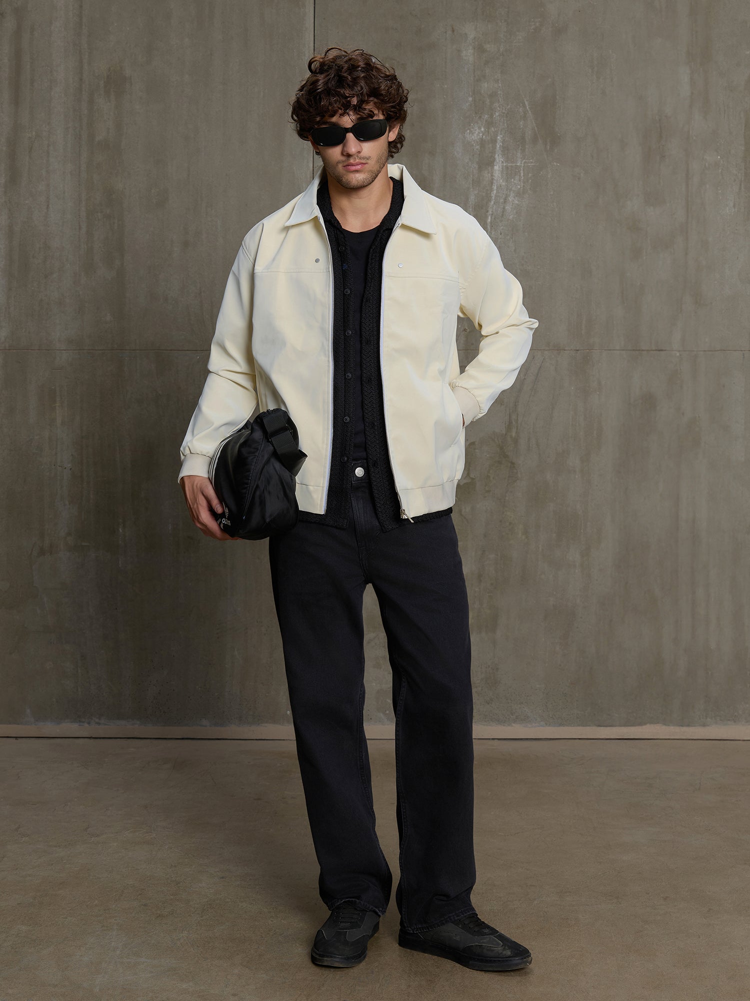 Men Off-White Solid Regular Fit Casual Jacket