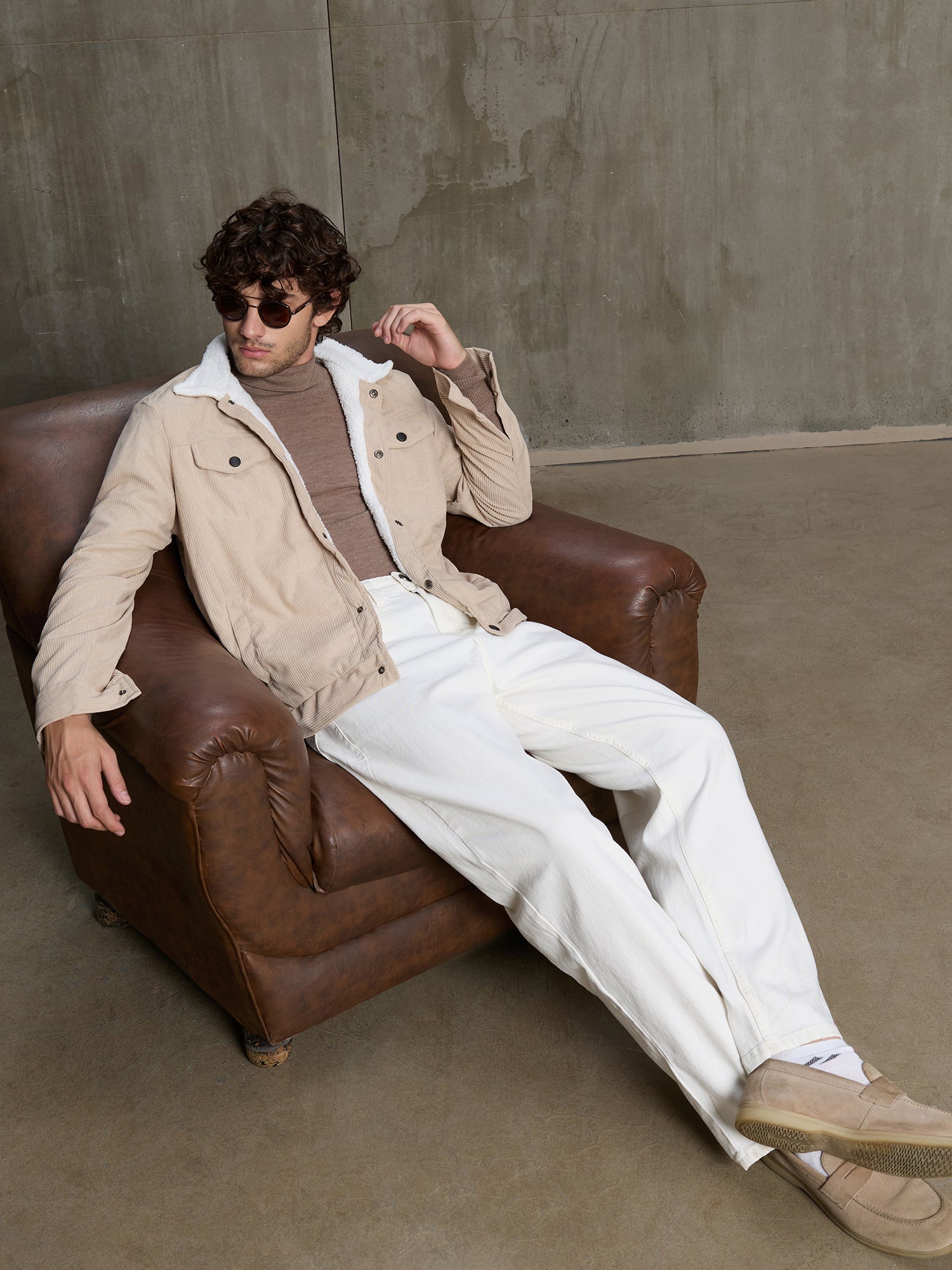 Men Beige Textured Self-Design Casual Jacket