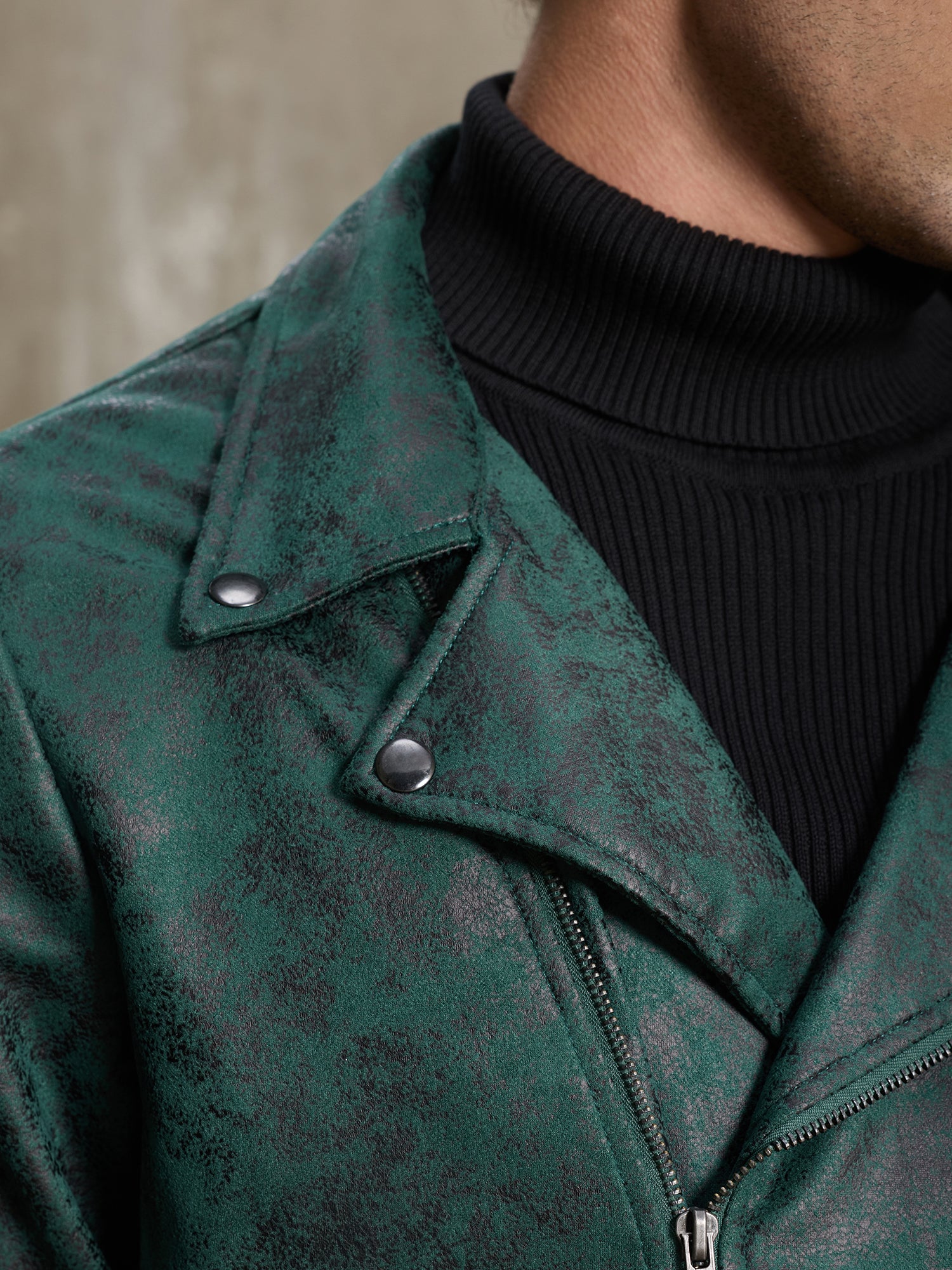 Men Dark Green Textured Full Sleeve Casual Jacket