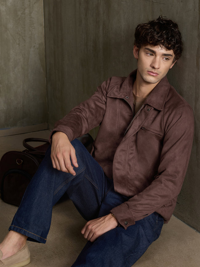 Men Dark Brown Solid Classic Casual Jacket