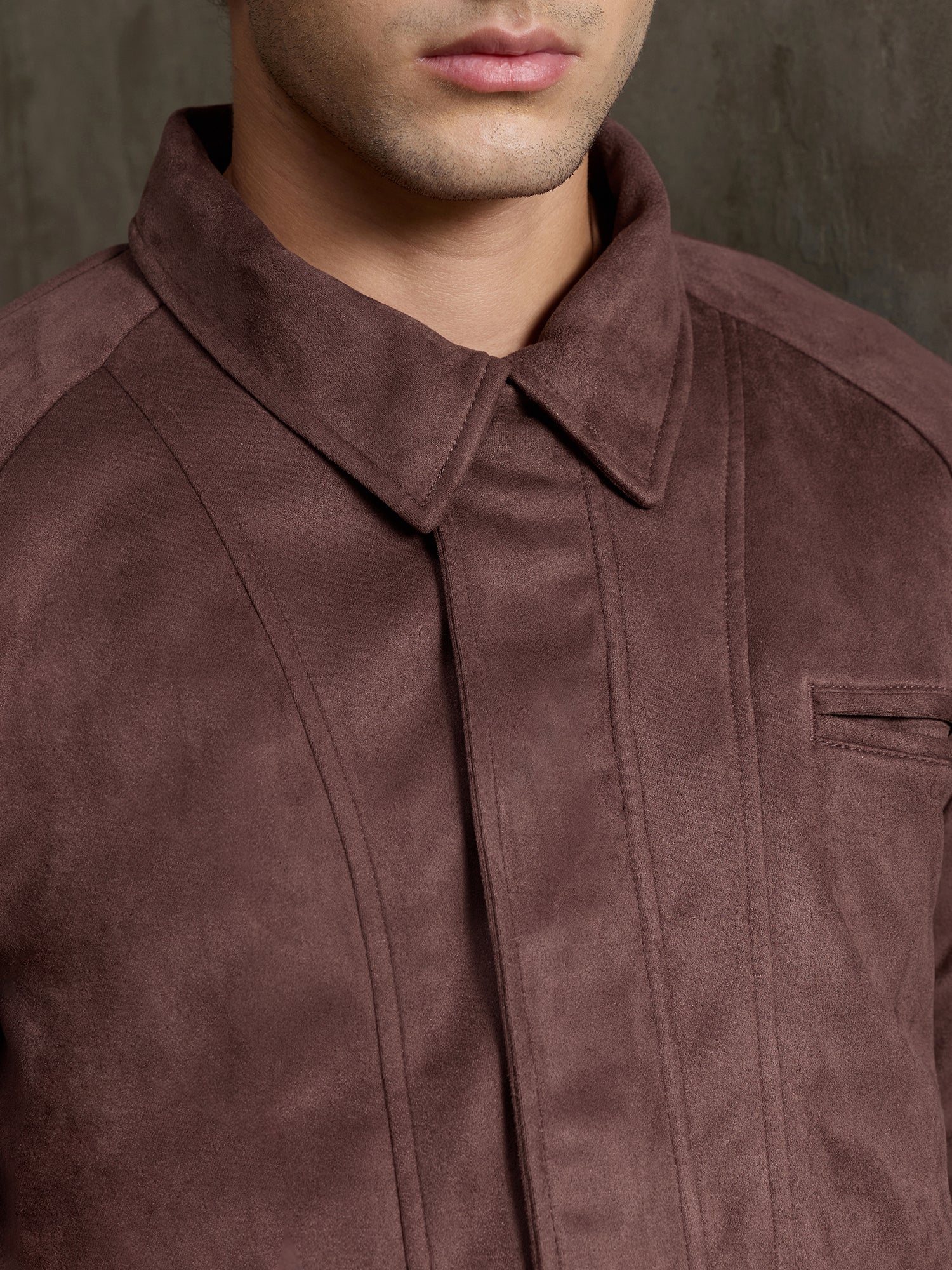 Men Dark Brown Solid Classic Casual Jacket